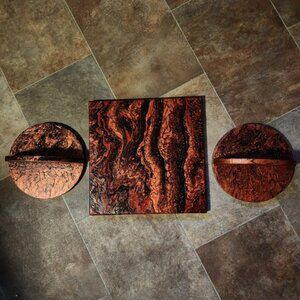 3 HANDCRAFTED Abstract Paintings HANDPAINTED Upcycled Wood Shelves Wall Decor